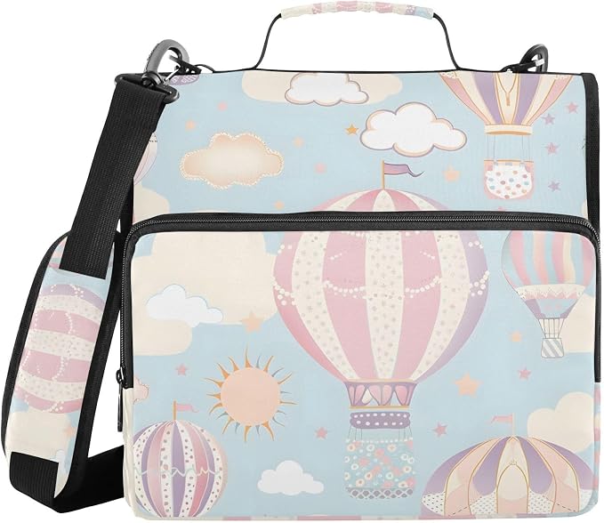 Hot Air Balloon Zipper Binder Bag 3 Ring Binder with Shoulder Strap Zip Up 500 Sheets Capacity Multi Pockets for School Office Supplies