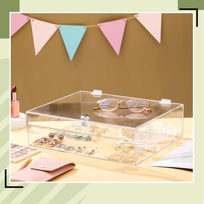 Clear Acrylic Locking Display Case with Keys Large Medication Lock Box Snack Fridge Lock Acrylic Figure Display Case Storage Box for Collectibles Figures Jewelry Toy(12" X 9.84" X 3")