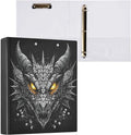 JIPONI 3 Ring Binder Dragon Head Silver 1 Inch Round Binders for Men Women Students, Cute File Organizer for Office Home School