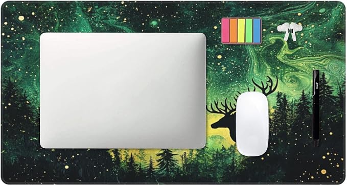 Aurora Borealis Gaming Mouse Pad XXL 31.5x15.7 Inch, Forest Desk Mat | Northern Lights Forest Design with Extended Large Mousepad, Waterproof Non-Slip Rubber Base Desk Pad for Gaming, Office, Home