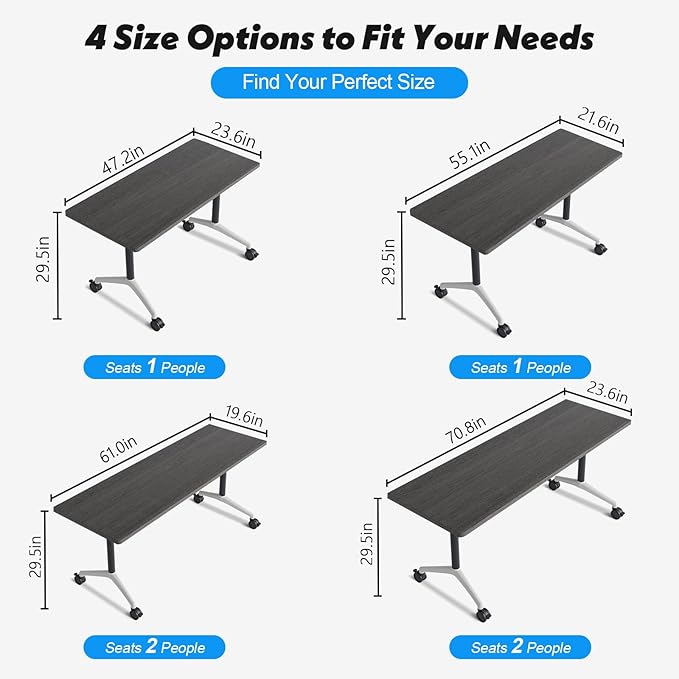 Goakwwuz Conference Room Table, Folding Conference Tables,Thicken Grey Tabletop,Flip Top Wooden Seminar Meeting Room Table for Conference Room Offices (10, Grey, 61.0“)