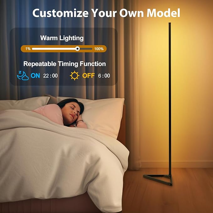 RGBIC Floor Lamp,16 Million Colors LED Floor Lamps 141 cm Lamps for Living Room with Music Sync,Standing Lamp with App and Remote Control,Gaming Ambient Lighting Corner Lamp Bedroom Decor