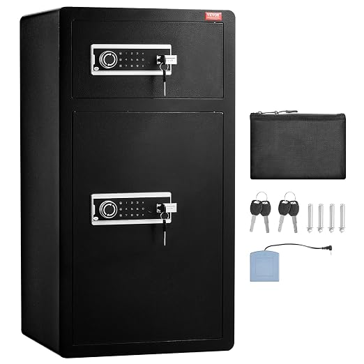 VEVOR Double Doors 7.2 cu.ft Safe Box with Key Lock & Password, Safe Lock Box with Fireproof Bag, Key Rack, LED Light and 2 Height Adjustable and Removable Divider for Money, Documents, Jewelry and Va