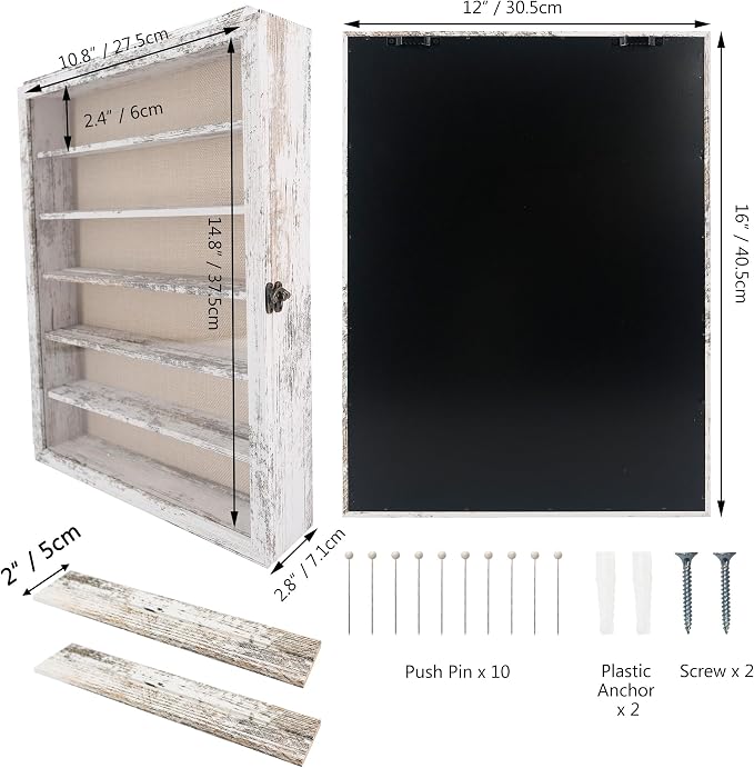 FramePro Shadow Box Frame Display Case 12x16 with Removable Shelves, Deep Memory Box Trinket Knick Knack Shelf Cabinet for Collector, Keepsake Coins Military Medals Wedding Flowers White