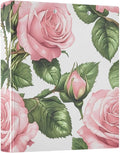 3 Ring Binder Pink Rose Floral Green Leaves 1.5 inch Binders Three Ring Binders with Clipboard Fit 8.5'' x 11'' Paper 3 Interior PVC Clear Pockets for Office Supplies