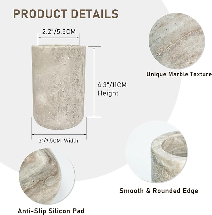 Natural Marble Pen Holder Minimalist Desk Stationery Organizer | Premium natural marble material, Solid heavy-duty,Dual use for stationery & makeup brushes, Stable base,Portable size