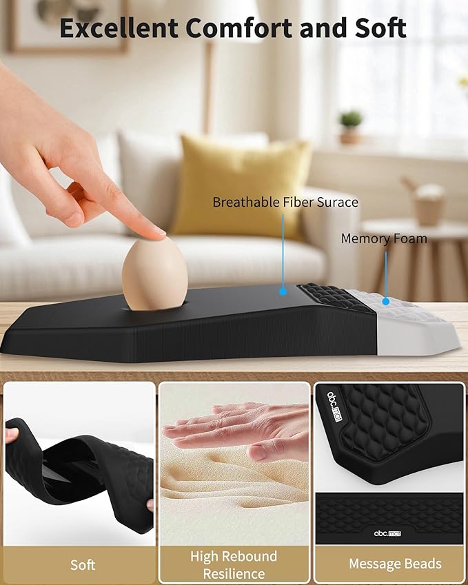 Ergonomic Mouse Pad and Keyboard Wrist Rest Support Set, Massage Design Mousepad for Carpal Tunnel Pain Relief, Memory Foam, Non-Slip PU Base for Computer Desk, Black
