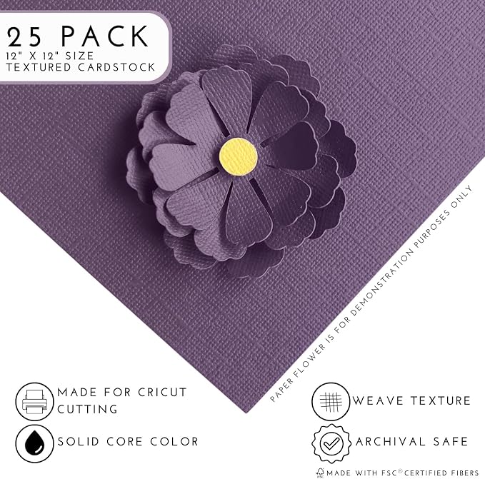 Sugar Plum—12x12 Textured Cardstock | 80lb Textured Purple Scrapbook Paper | Premium Cardstock for Cricut Cutting | 25 Sheets