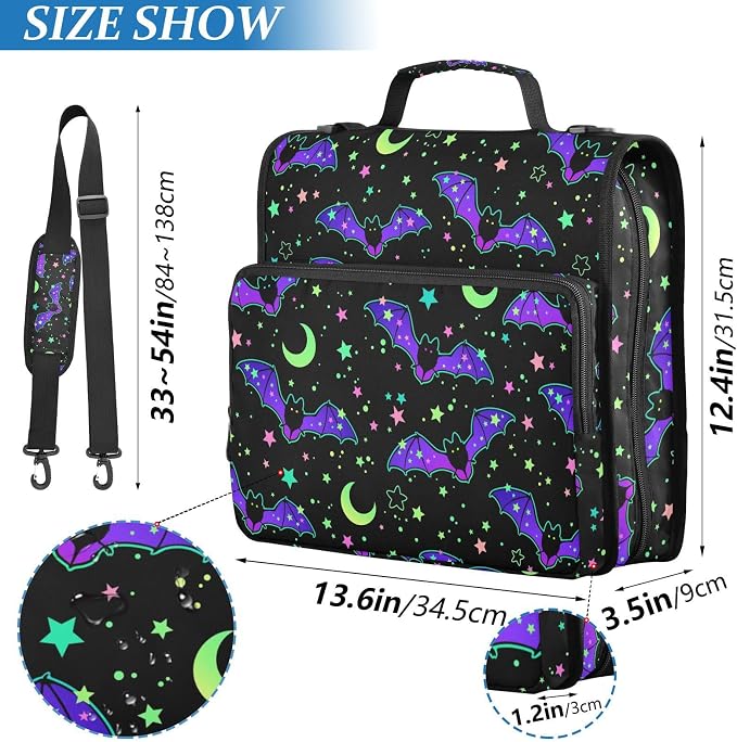 Personalized Magic Bat 3 D-Ring Binder Bag Zipper Organizer | Multi-Pocket with Handle and Detachable Shoulder Strap Holds 500 Sheets for School Office Supplies