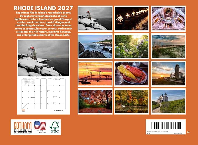 Rhode Island Calendar 2027 Monthly Wall Calender 12 Month