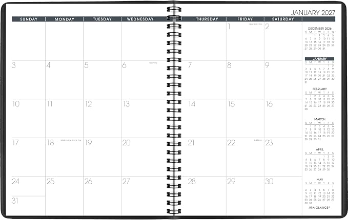 AT-A-GLANCE 2027 Planner, Monthly, 7" x 8.75", Unruled Daily Blocks, Black (701200527)