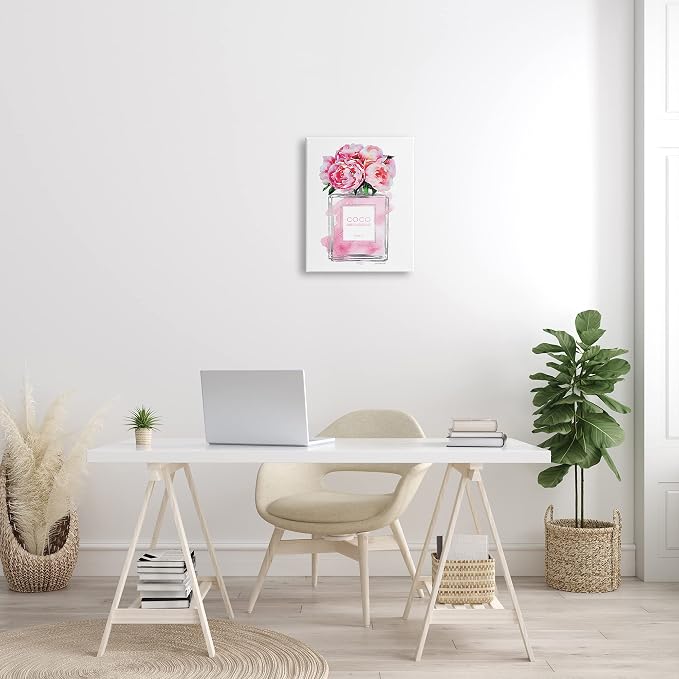 Stupell Industries Glam Perfume Bottle V2 Flower Silver Pink Peony Stretched Canvas Wall Art, Proudly Made in USA | Stupell Industries | 16 x 20 Inches, Easy to Hang and Sturdy, Made in USA, by Amanda Greenwood