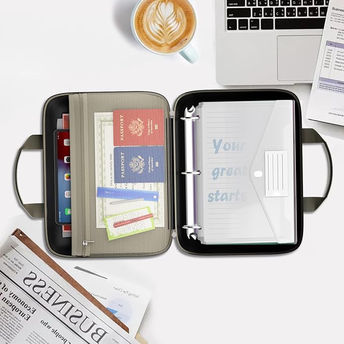 Fireproof Binder Organizer with 20 Pack Binder Pockets & Lock,Beige | Important Document Box with Zipper,Water Resistant Hard Case, Portable Home Office Safe Storage Protection for Letter Size