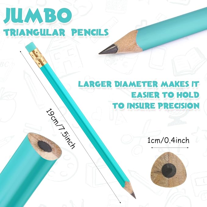 Fainne 48 Pcs Large Pencils 3 Sharpeners,Turquoise Blue Series,Triangle