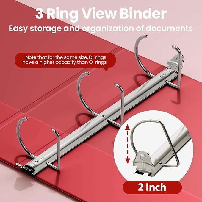SUNEE 3 Ring Binder 2 Inch D Ring, Clear View Binder Three Ring PVC-Free (Fit 8.5x11 Inches) for School or Office Supplies, Dark Red, 1 Pack