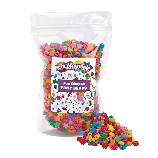 Colorations Fun Shapes Pony Beads, 1 lb, 1,800 Pieces | Resealable Stand-up Storage, Accent Beads, Hair Accessory, Slime, Stringing, Learn, Teachers, Kids, Arts & Crafts Supplies
