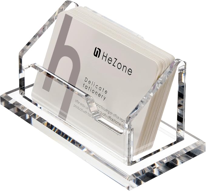 HeZone Acrylic Card Holder Clear Horizontal Business Card Organizer Stand for Desk 1 Slots Business Cards Stand for Women and Men,Office Desk Accessories,Organize 50 Cards-1 Pack