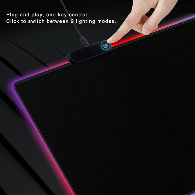 Cacoy 31.5x20 Inch RGB Gaming Mouse Pad, Non-Slip Large LED Desk Mat, Black | Extended Computer Mouse Mat with 9 Lighting Modes, Premium Textured Surface Stitched Edges RGB Keyboard Pad Gamer Accessories
