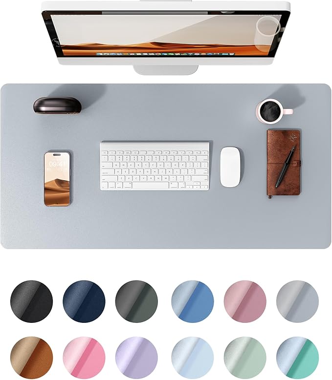 YSAGi Leather Desk Pad Protector, Office Desk Mat, Large Mouse Pad, Non-Slip PU Leather Desk Blotter, Laptop Desk Pad, Waterproof Desk Writing Pad for Office and Home (Light Grey, 23.6" x 13.8")