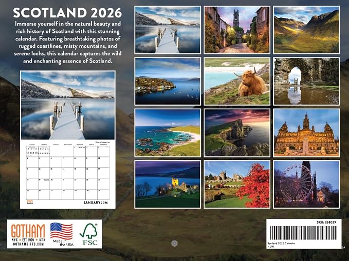 Scotland Calendar 2026 Scottish Gifts Monthly Wall Calender 12 Month | American Made In The USA