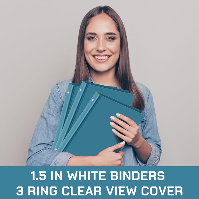 Fulmoon 12 Pcs Economy View 3 Ring Plastic Binder 12.2 x 9.8 Inch Plastic Round Ring Binders with Pockets Notebinder for Meetings for Home, Office, School(Turquoise, 1.5 Inch)