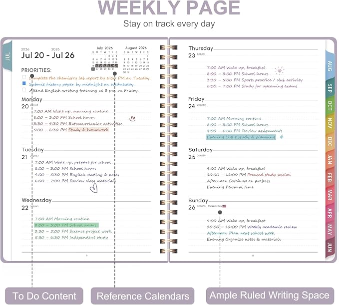 Planner 2026-2027, Academic Weekly and Monthly Calendar Planner, July 2026 - June 2027, Hardcover Spiral Agenda Book, School Supplies for Teacher Student - Letter Size(8.5" x 11")