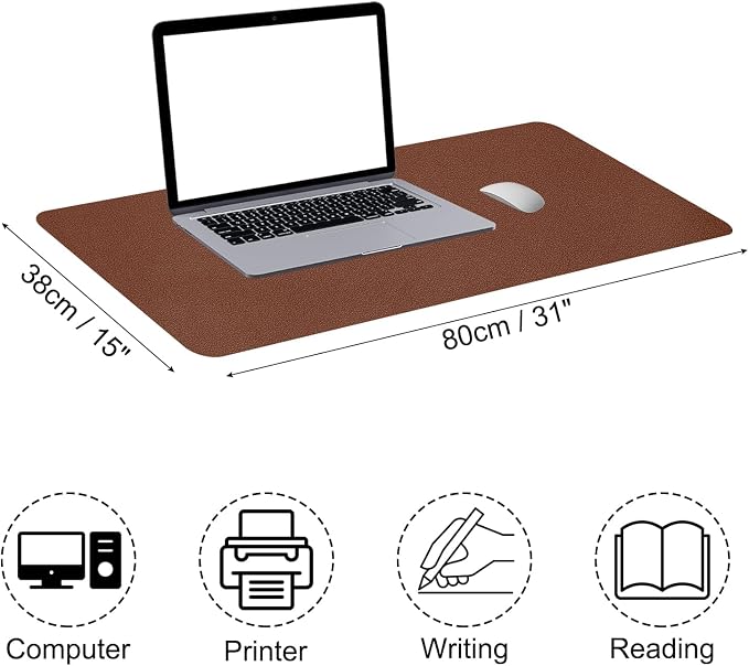Patikil Desk Mat, 31"x15" Non-Slip, Waterproof PU Leather Pad for Office, Home, and Work - Dual Sided, Dark Brown