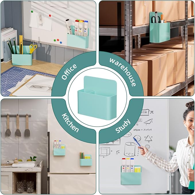 Mabrasse 2p Magnetic Dry Erase Marker Holder,Pen and Eraser Holder for Whiteboard, Magnet Pencil Cup Utility Storage Organizer for Office, Refrigerator, Locker and Metal Cabinets（Green）