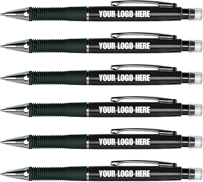 Custom Mechanical Pencil. Promotional Personalized Imprinted Mechanical Pencil. Custom Printed Name/Business/Event Information (Black, 500 Count, Pack of 1)
