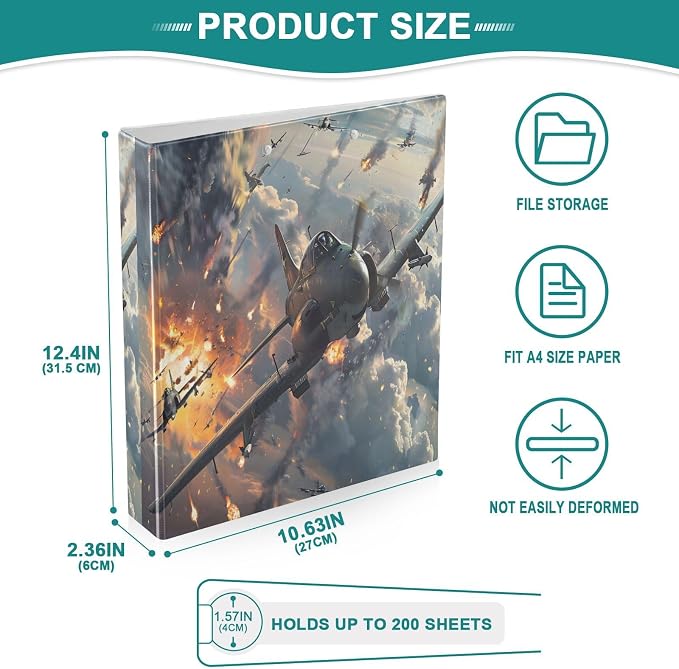 Fighter Jets in Action 3 Ring Binder 1.5 Inch 2 Pack with 200 Sheet for Kids School Supplies Women Men Office
