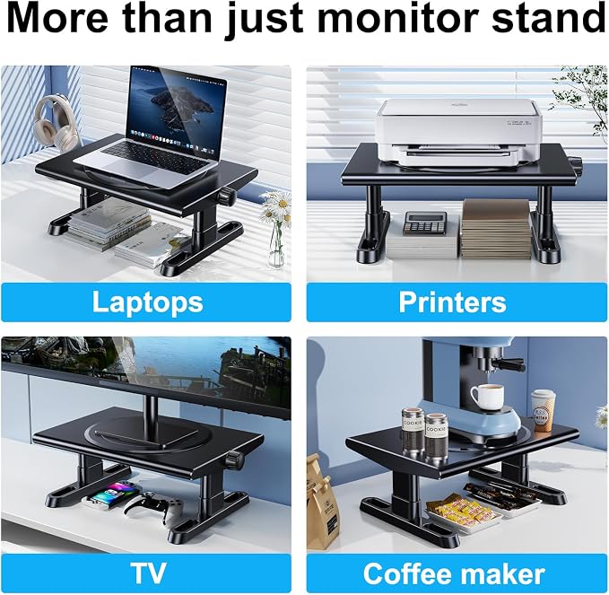 Monitor Stand Riser for Desk,360°Rotation Freely Height Adjustable by Knob,4.4-5.8 Inches,Ergonomic Monitor Stand Mount, Desktop Monitor Stand Riser for Computer,Laptop,Printer,Tv,Black