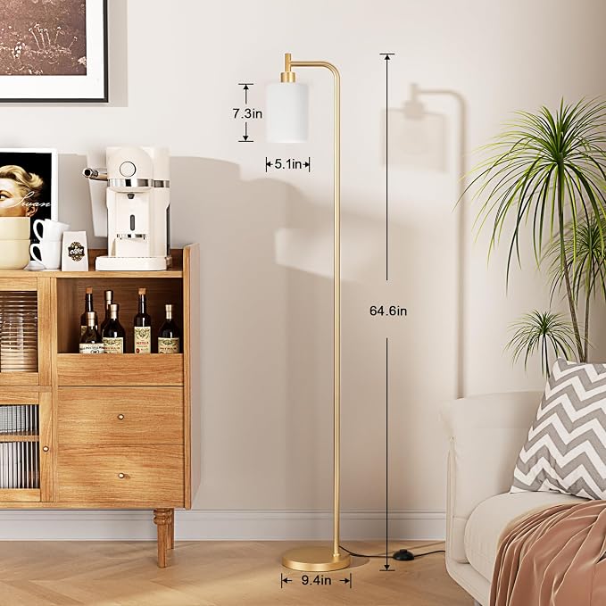 Ziisee Floor Lamps for Living Room - Industrial Standing Lamp with Remote Control Glass Shade, Modern Gold Floor Lamp with LED Bulbs, Tall Lamp for Bedroom Office - Gold