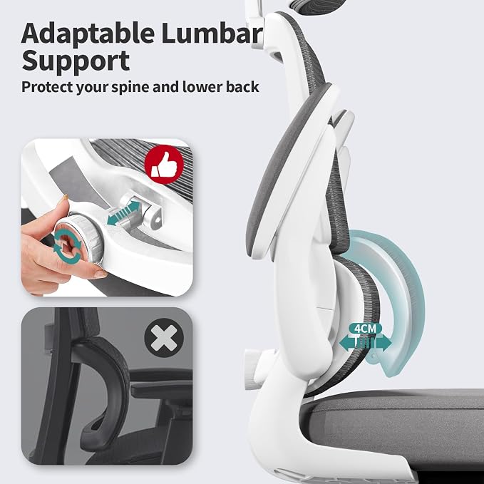 TRALT Office Chair Ergonomic Desk Chair - Gaming Chair with Lumbar Support (6, White) | 330 LBS Home Office Desk Chairs with Headrest, Reading Chair with Flip-up Armrests, Comfortable Computer Chairs (6, White)
