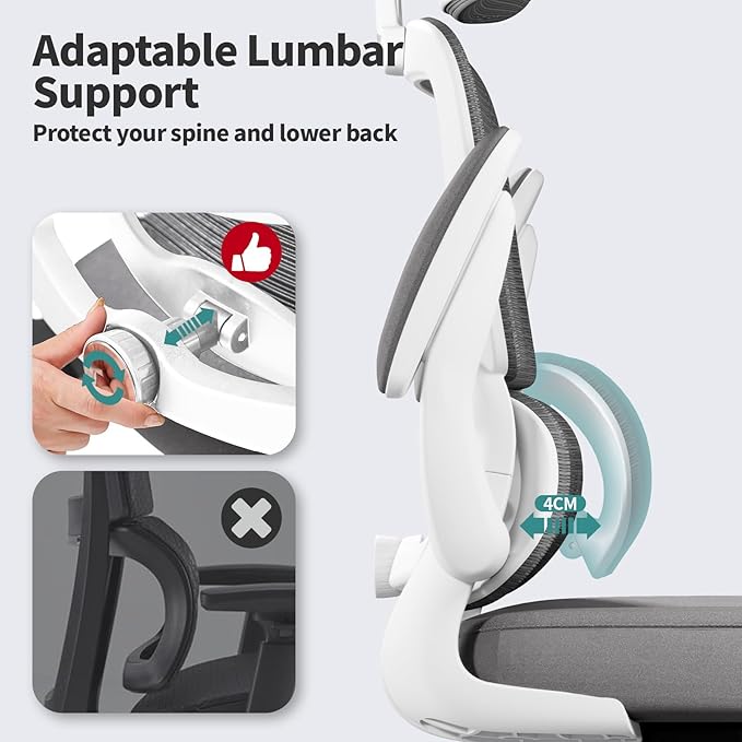 TRALT Office Chair Ergonomic Desk Chair - Gaming Chair with Lumbar Support (8, White) | 330 LBS Home Office Desk Chairs with Headrest, Reading Chair with Flip-up Armrests, Comfortable Computer Chairs (8, White)