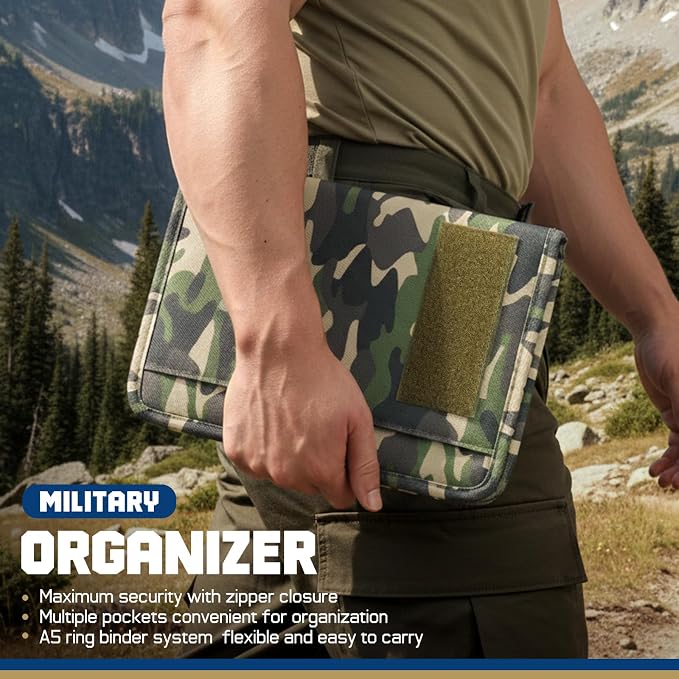 WYNEX Tactical Notebook Padfolio 6 Ring Binder, A5 Refill Paper | M-7.3x10" Zip Hardcover Notebook, 80 Sheets Loose Leaf Paper, 1"O-ring Water-Resistant Planner, for Office College Field Gift