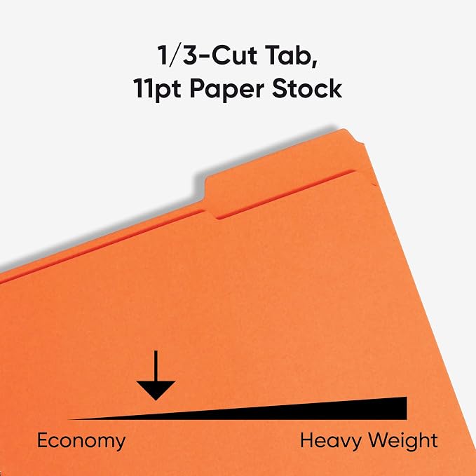 Smead Fastener File Folders, Reinforced 1/3-Cut Tabs, 2 Fasteners, Letter Size, Orange, 50 per Box (12540)