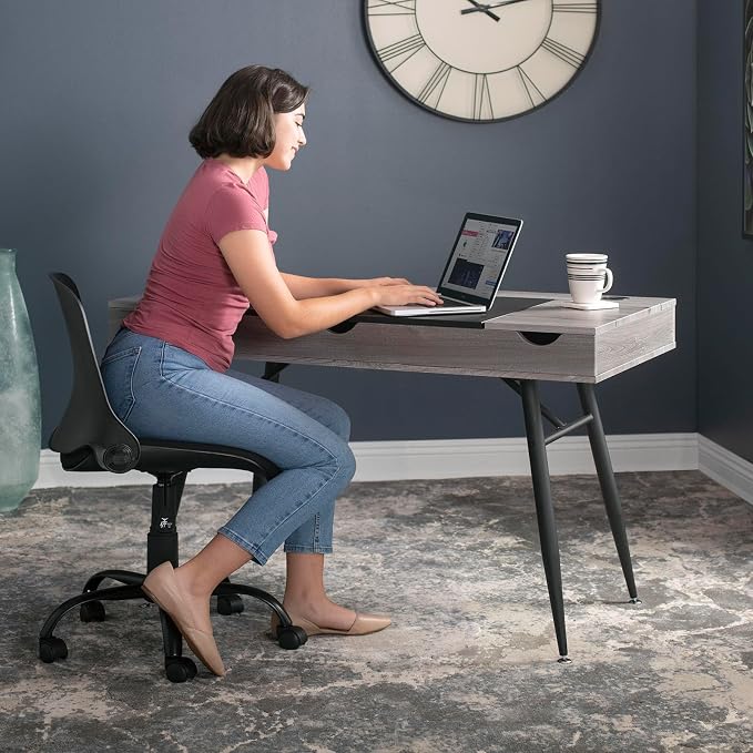 Calico Designs Nook Modern Office Laptop Writing Desk- 47.25″ Wide Home Workstation Space-Saving with Storage Compartments, Greywash