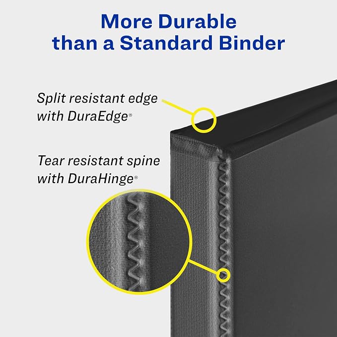 Avery® Heavy-Duty View 3 Ring Binder, 2" Slant Rings, 1 Black Binder | For Heavy School, Home and Office Use, DuraHinge Tear-Resistant Spine, DuraEdge Split-Resistant Edges, Clear View Covers