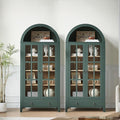 RowyPoey 71" Tall Arched Cabinet Bookshelf with Glass Door & Storage Drawer | Modern Farmhouse Display Cabinet,Adjustable Shelves,Wood Kitchen Pantry for Dining Room,Living Room,Office,Green,2 Pack