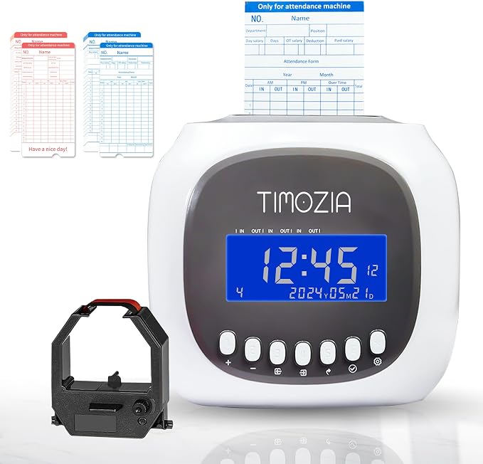 Time Clocks for Employees Small Business, Auto-Align Time Clock, 6 Punches per Day Time Machine | Clock in Machine for Employees with 50 Time Cards and 1 Ink Ribbon (Inside)