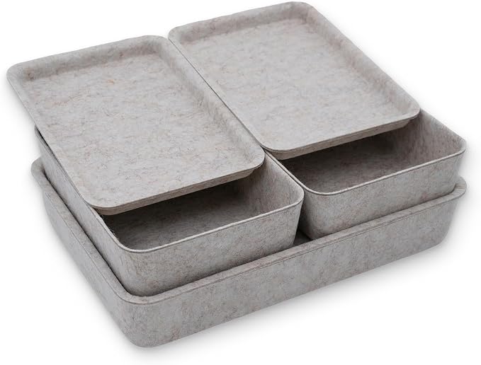 Oatmeal Lidded Felt Drawer Organizers 3pc Office Makeup Storage Box