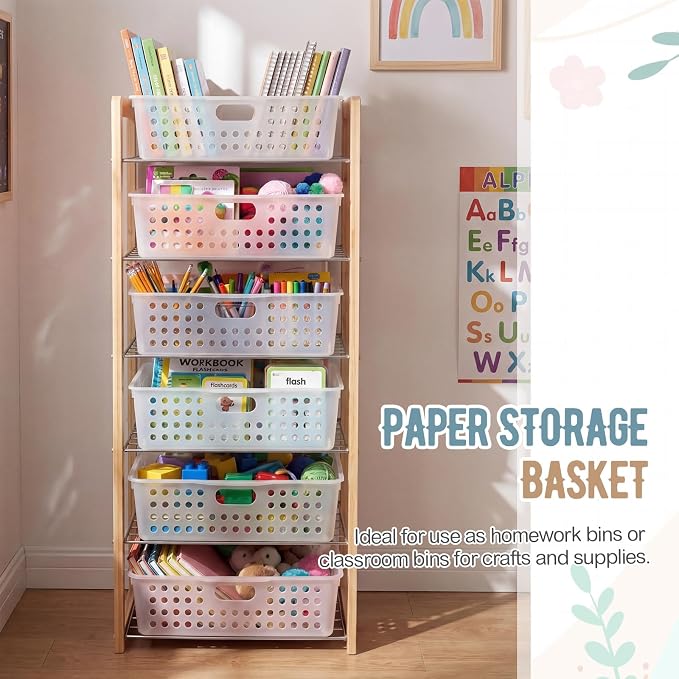 Geetery 6 Pack Classroom Storage Baskets with Handle,Clear | 14''x10'' Paper Tray Holds A4 Turn in Trays Plastic Paper Baskets Desk Organizer Bin for Classroom, Library, Office, Home