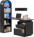 YITAHOME 59" Computer Desk with LED Lights & Power Outlets, Black | Home Office Desk with Bookshelf, File Drawer & Storage Shelves, Gaming Desk with USB Ports, Modern Study Writing Table
