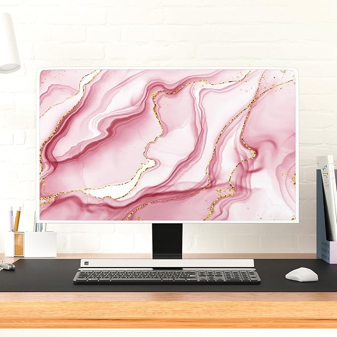 Baocicco Gold Pink Marble Waterproof TV Display Screen Cover 40, 41, 42, 43 Inch TV Accessories Laptop TVs LCD Screen Decoration for Tablet Anti-Static Dustproof Protective for Home Office
