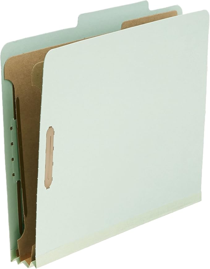 Amazon Basics Sturdy Pressboard Classification File Folders with Fasteners, Dividers, 2" Expansion for Documents Organization, 11.97 x 10.55 inch, Green, 20-Pack
