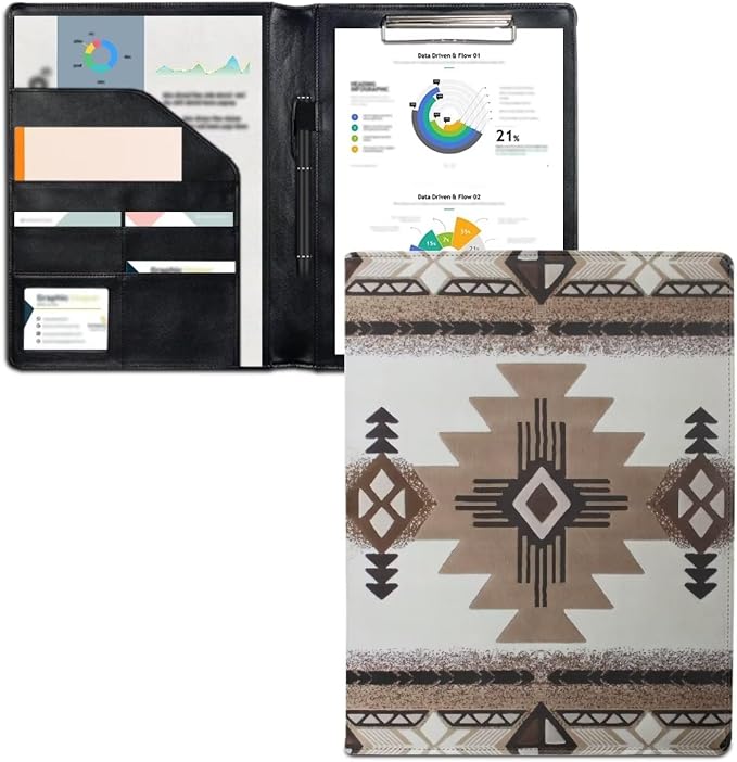 Dreaweet Aztec Portfolio Binder Leather Padfolio Organizer,Native American Tribal Navajo Print Resume Portfolio Folder Business Organizer Letter/A4 Size Writing Pad Work Folio for Men Women