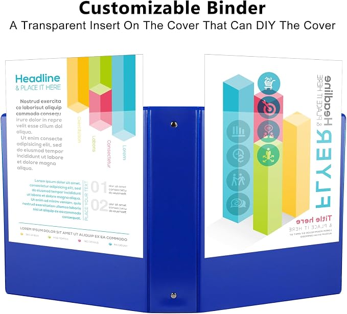 CIXILDTS 1.5-inch Round Ring Binder, Durable 1-1/2" 3 Ring Binder Fit Letter Size Paper, Blue, 6-Pack