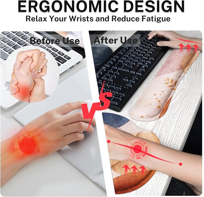 Keyboard Mouse Pad Set, 4 in 1 Desk Mat Set, Abstract Boho | Large Mousepad+Keyboard Wrist Rest+Mouse Wrist Rest+Coaster Ergonomic Design for Home Office Computer