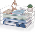 Harloon 4 Tier Acrylic Paper Tray Organizer, Heavy Duty Stackable Clear Organizer for A4/Letter Paper, Acrylic File Storage for Desk, Office Workspace, No Assembly Required, 13 x 10 x 1.7 Inches