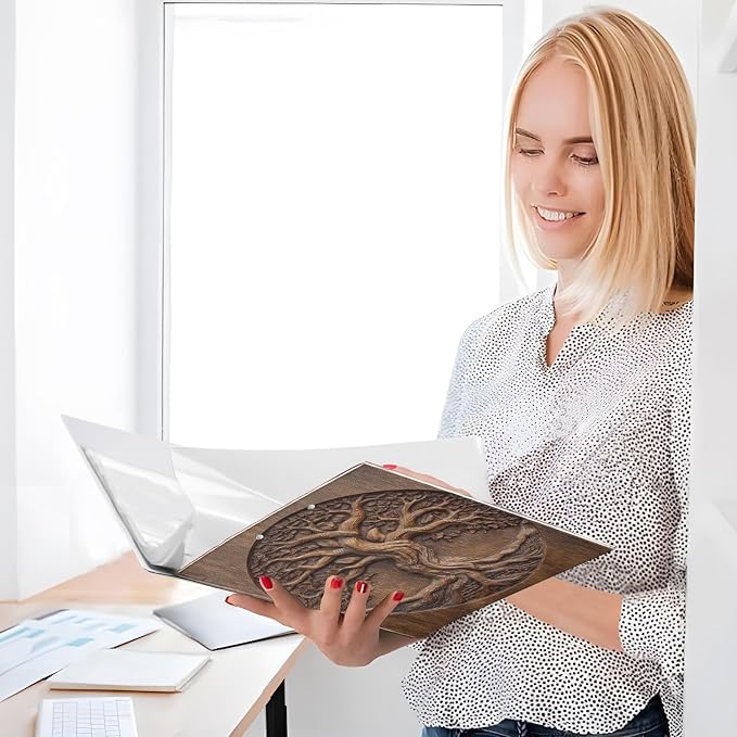 Vintage Wood Texture Tree of Life Binder 3 Ring 1.5 Inch Binder with Clipboard&Pockets, Hardcover Binders Heavy Duty Large File Folder for Office School Supplies - Holds 200 Sheets, 2 PC
